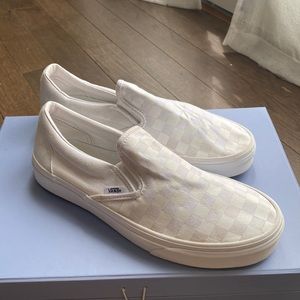 White Slip On Checkered Vans